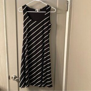 Moa Moa Black and White Diagonal Striped Midi Dress